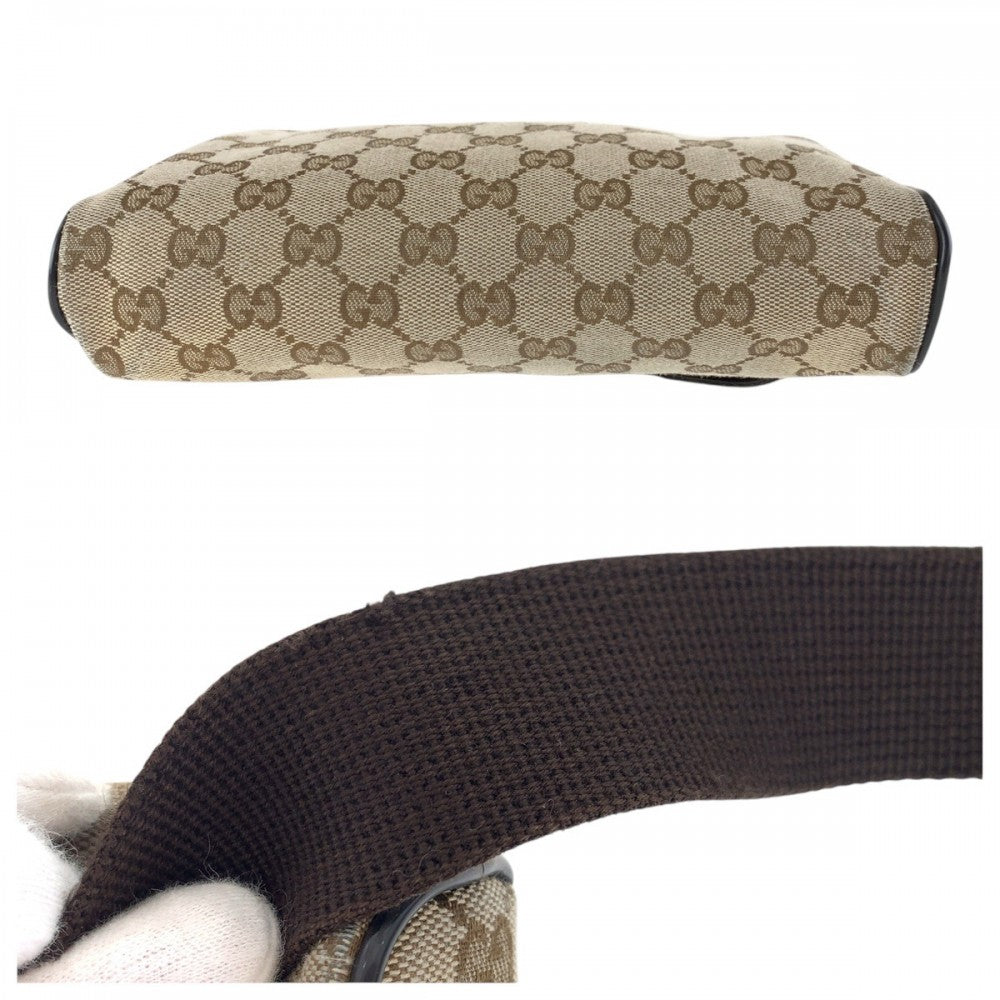 GUCCI Sling bag 449174 GG canvas, leather Brown Silver Metal Sling bag Waist bag mens Used Authentic