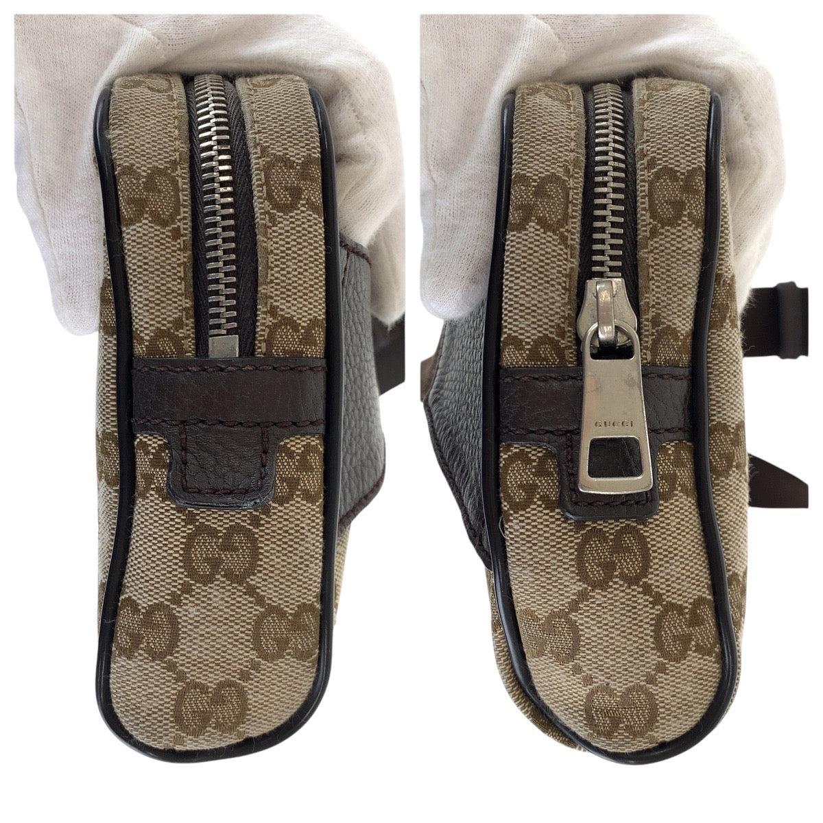 GUCCI Sling bag 449174 GG canvas, leather Brown Silver Metal Sling bag Waist bag mens Used Authentic