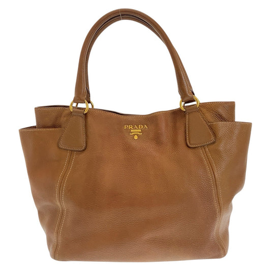 PRADA Tote Bag leather Brown Gold Metal