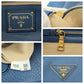 PRADA Tote Bag leather Blue GoldMetal Tote Bag handbag Vitterodino Triangle With logo Women Used Authentic