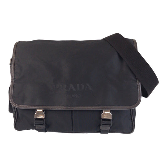 PRADA Shoulder Bag Nylon Black SilverMetal Shoulder Bag Messenger bag Test Triangle With logo Women Used Authentic