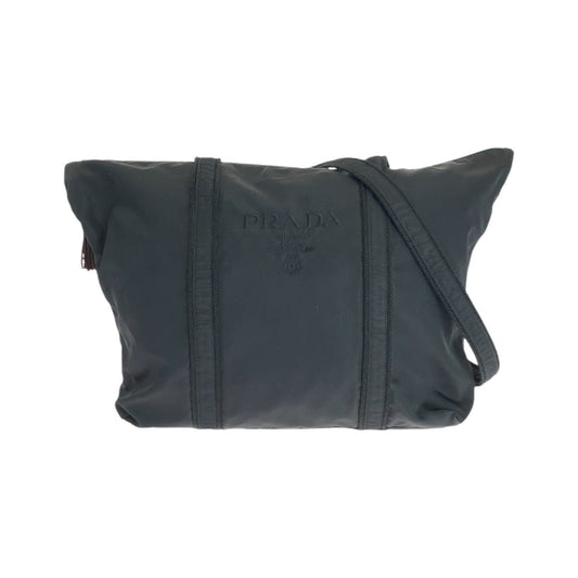 PRADA Tote Bag Nylon Black GoldMetal Tote Bag Shoulder Bag Test Logo embroidery Women Used Authentic