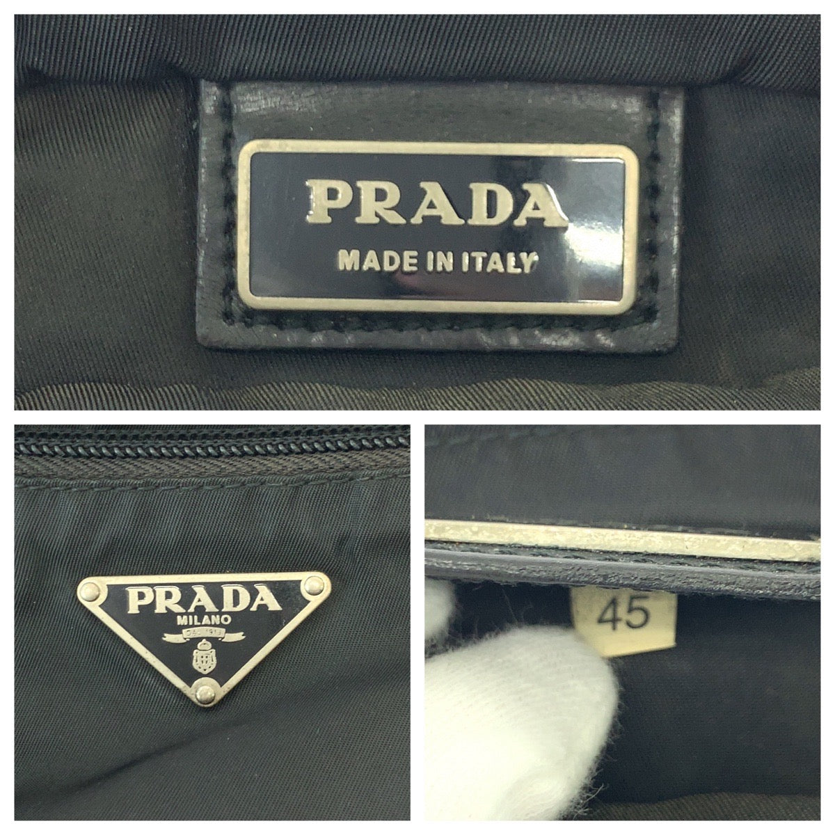 PRADA Shoulder Bag Nylon Black SilverMetal Shoulder Bag pochette Test Triangle With logo mens Used Authentic