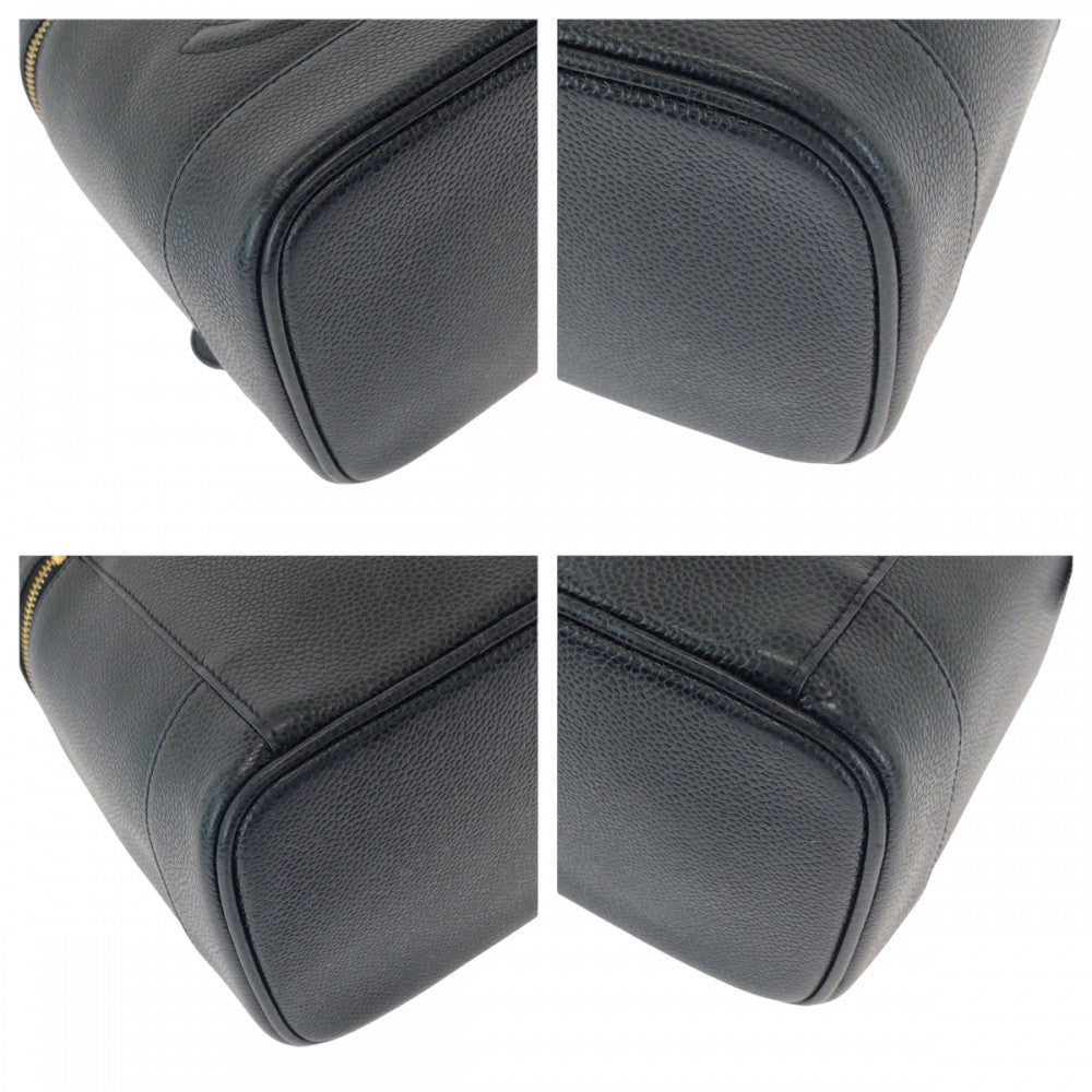 CHANEL Handbag Caviar skin Black Gold Metal Handbags Vanity Pouches COCO Mark Women Used Authentic