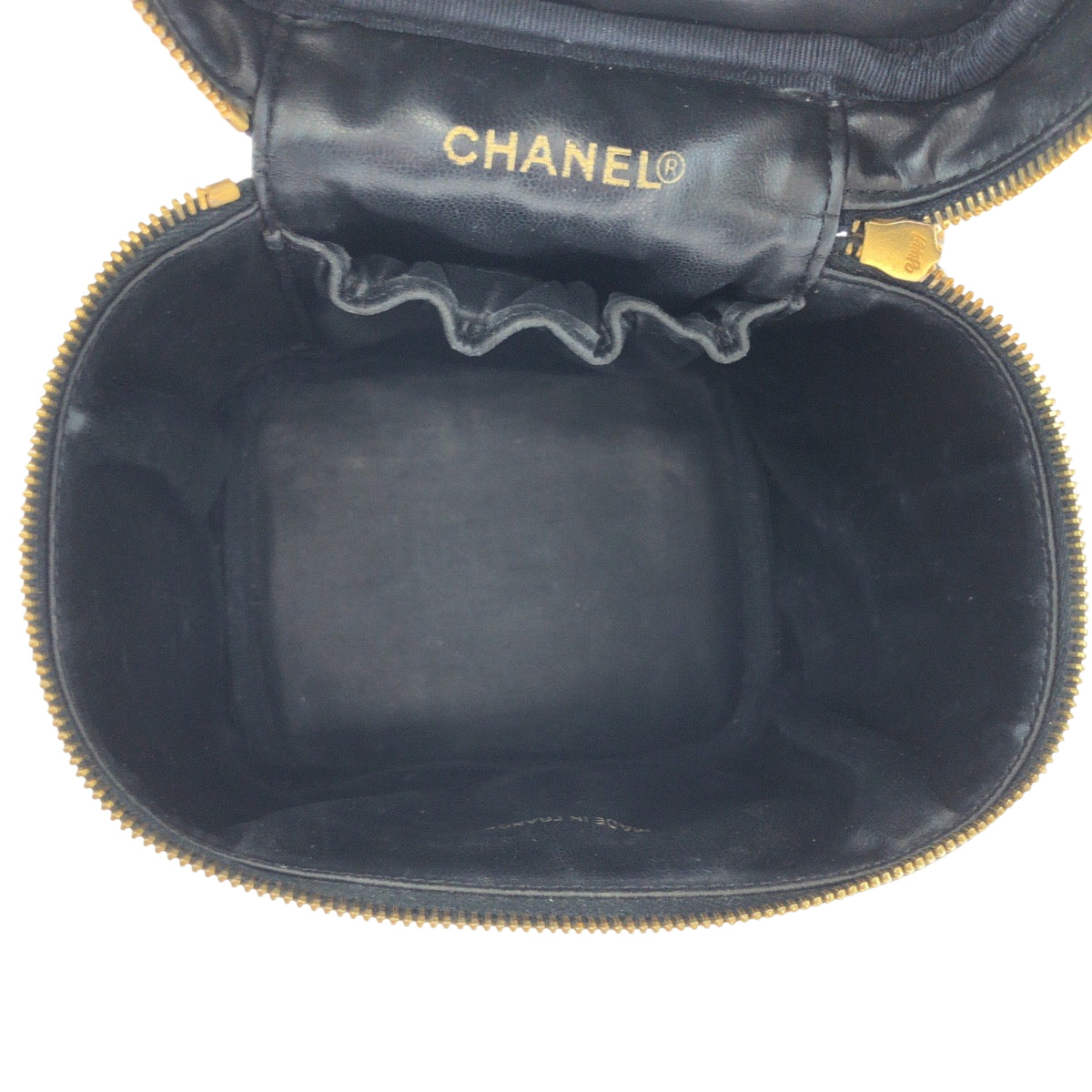CHANEL Handbag Caviar skin Black Gold Metal Handbags Vanity Pouches COCO Mark Women Used Authentic