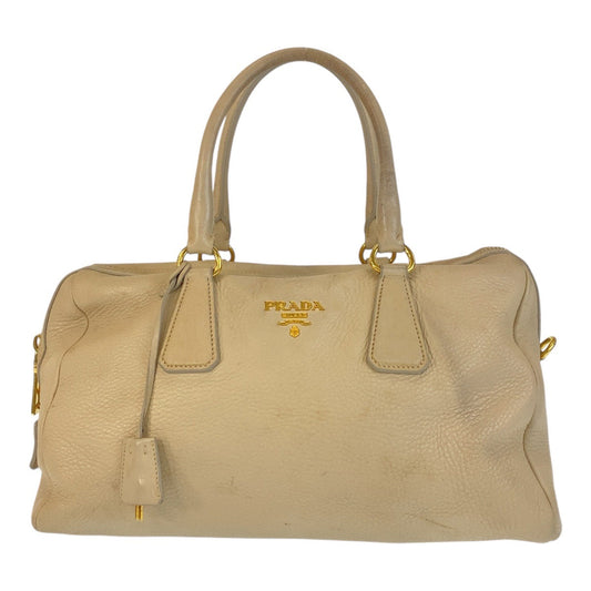 PRADA Handbag leather Beige Gold Metal Handbag Shoulder Bag Women Used Authentic