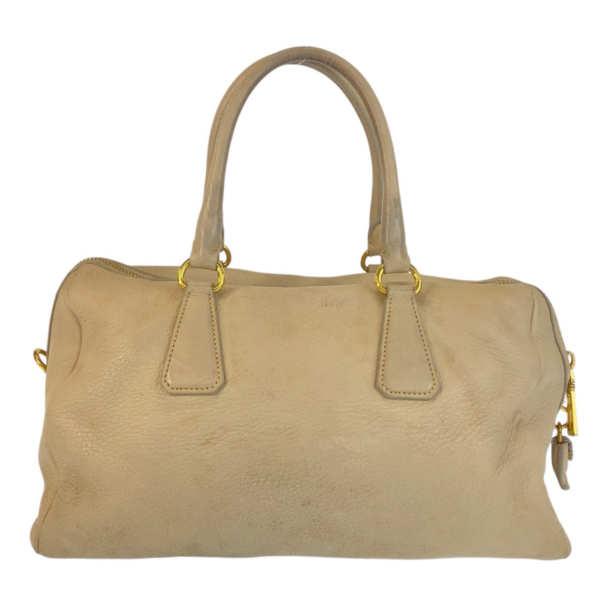 PRADA Handbag leather Beige Gold Metal Handbag Shoulder Bag Women Used Authentic