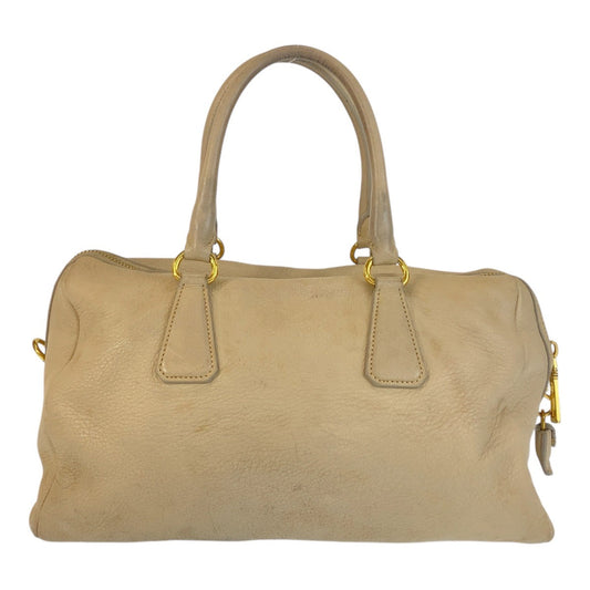 PRADA Handbag leather Beige Gold Metal Handbag Shoulder Bag Women Used Authentic