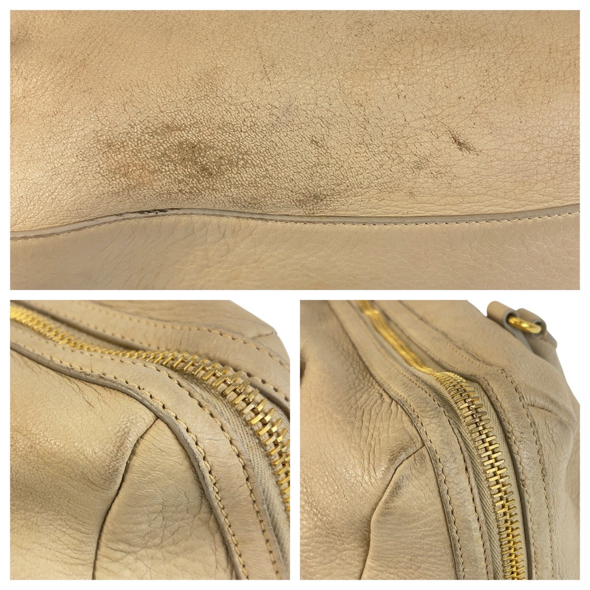 PRADA Handbag leather Beige Gold Metal Handbag Shoulder Bag Women Used Authentic