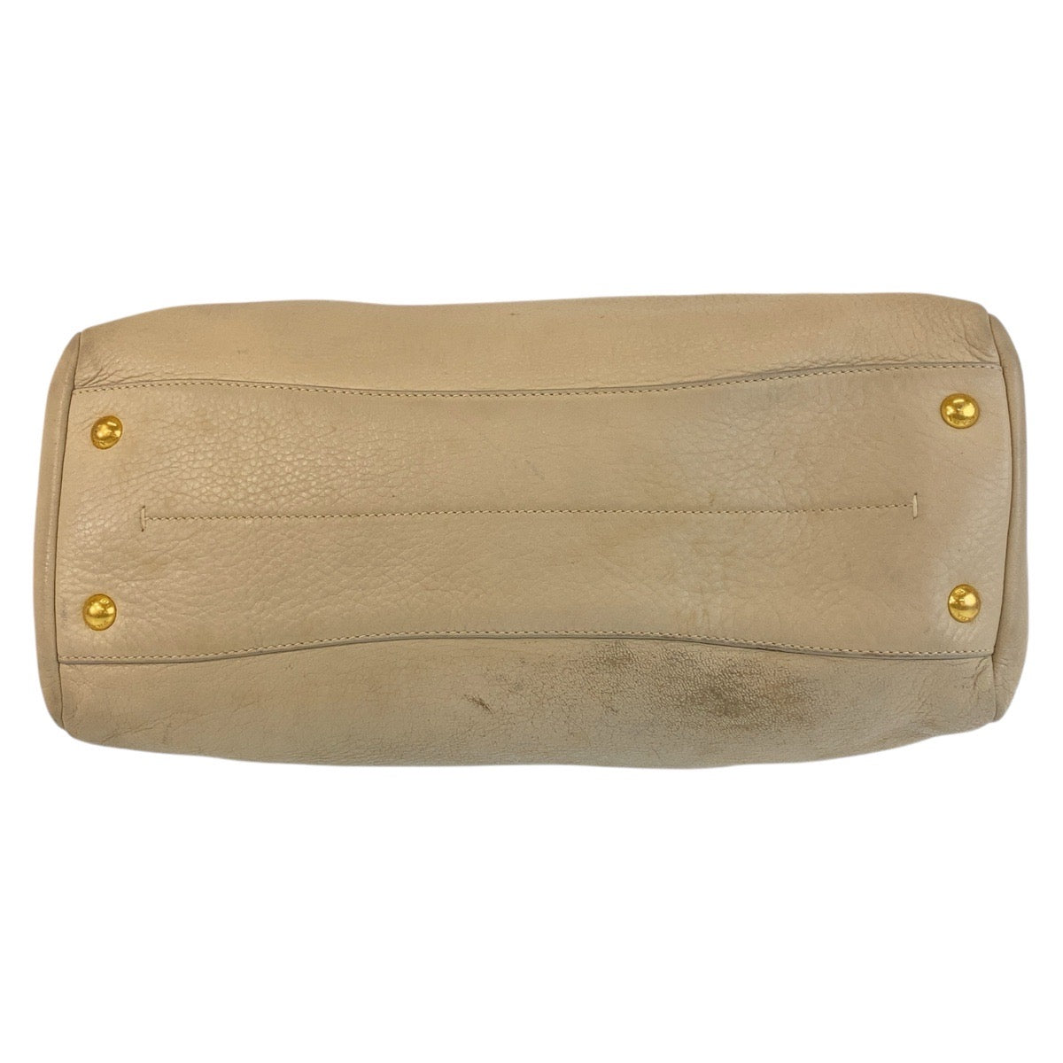 PRADA Handbag leather Beige Gold Metal Handbag Shoulder Bag Women Used Authentic