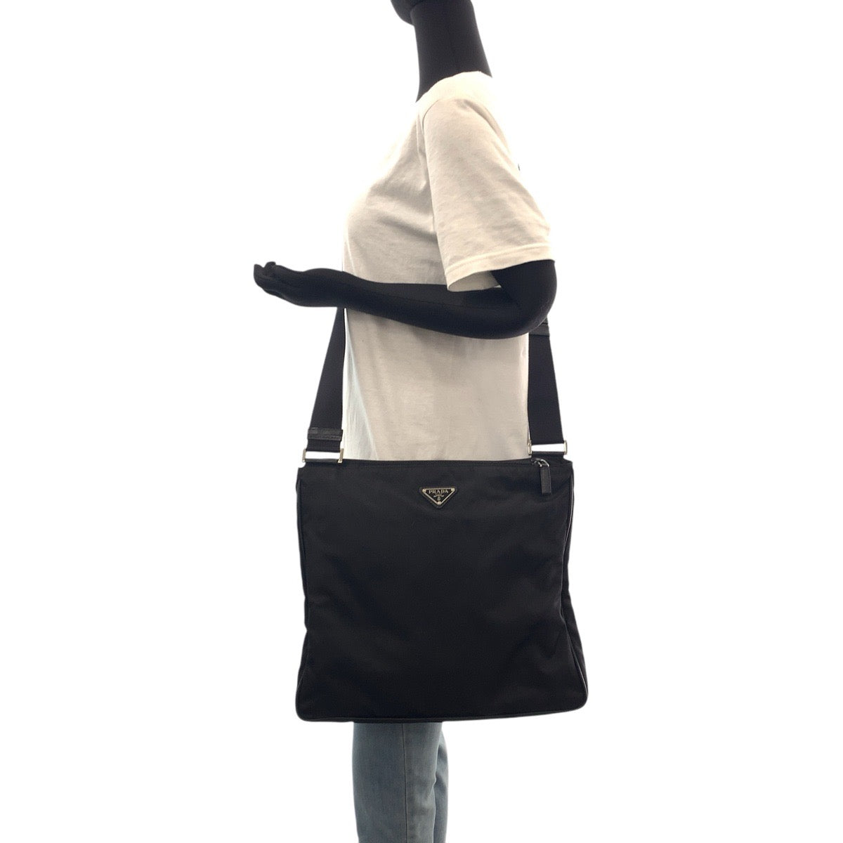 PRADA Shoulder Bag Nylon black Shoulder Bag Messenger bag Test Triangle With logo Women Used Authentic