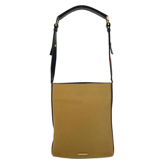 GUCCI Shoulder Bag 4286 Canvas, Leather Camel Black Gold Metal Sherry line Women Used Authentic