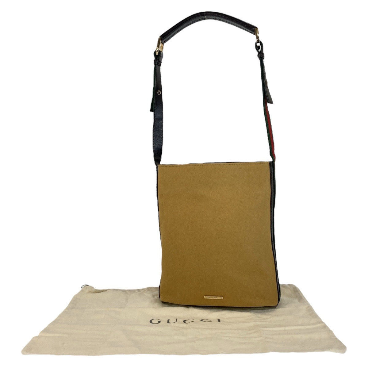 GUCCI Shoulder Bag 4286 Canvas, Leather Camel Black Gold Metal Sherry line Women Used Authentic