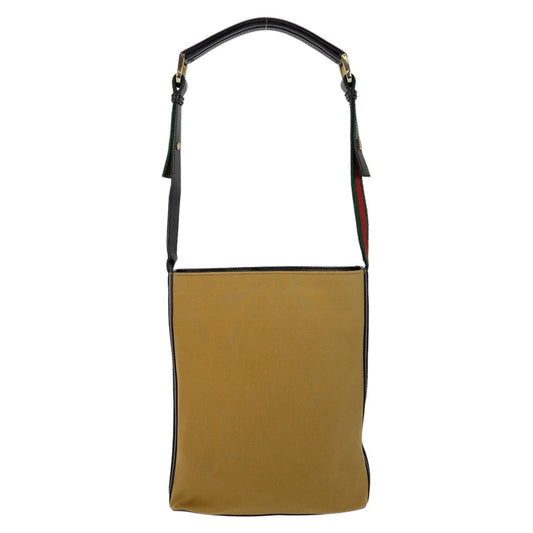 GUCCI Shoulder Bag 4286 Canvas, Leather Camel Black Gold Metal Sherry line Women Used Authentic