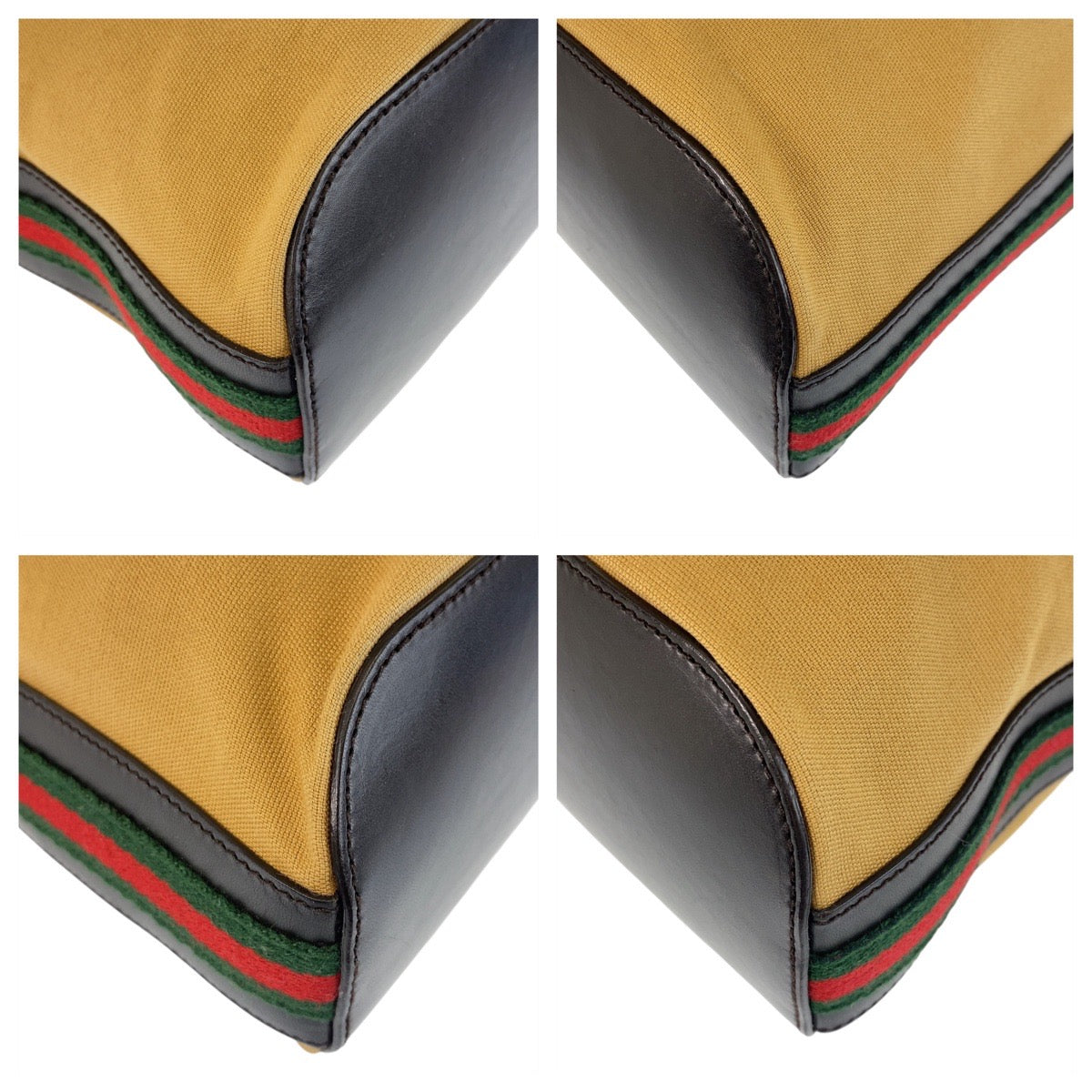GUCCI Shoulder Bag 4286 Canvas, Leather Camel Black Gold Metal Sherry line Women Used Authentic