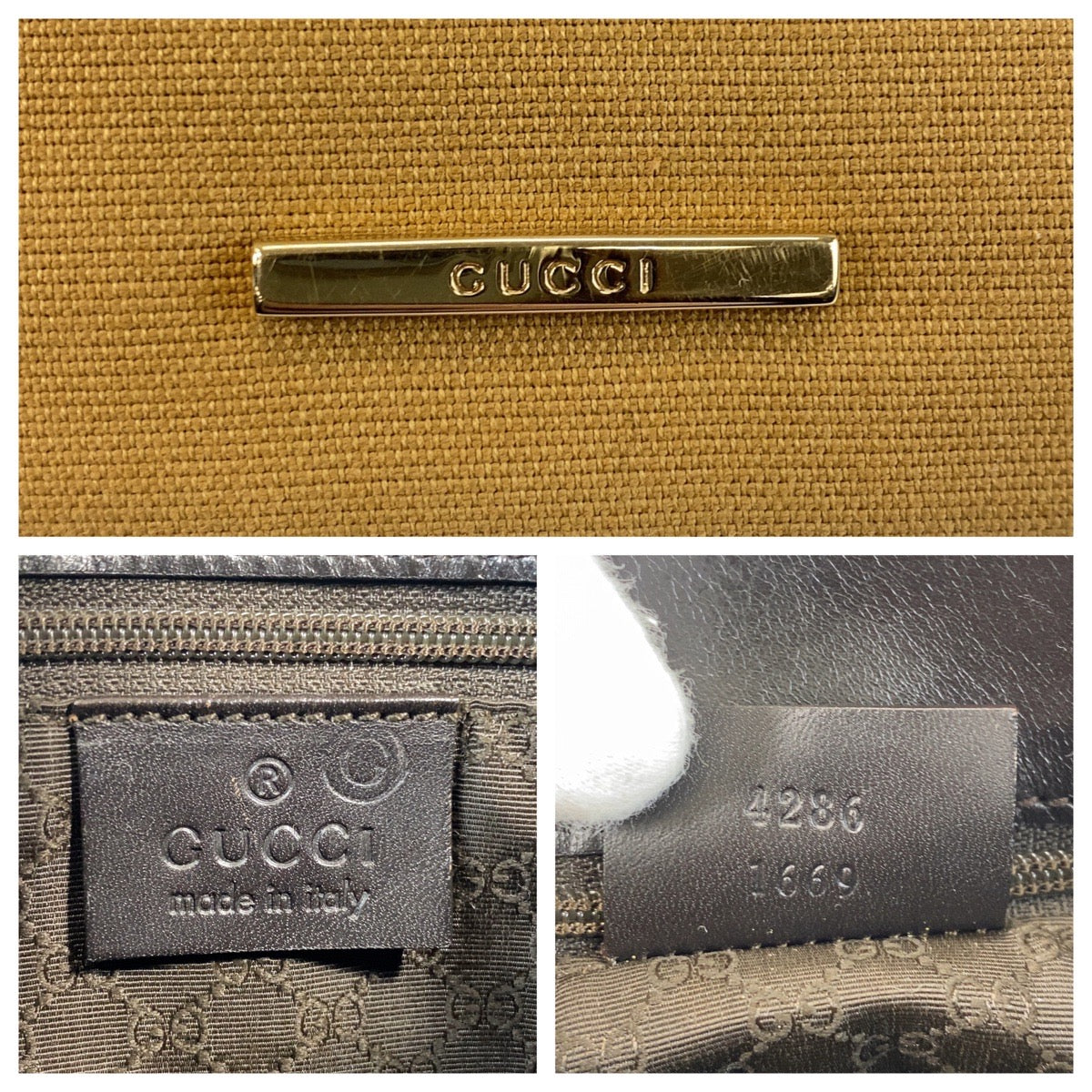 GUCCI Shoulder Bag 4286 Canvas, Leather Camel Black Gold Metal Sherry line Women Used Authentic