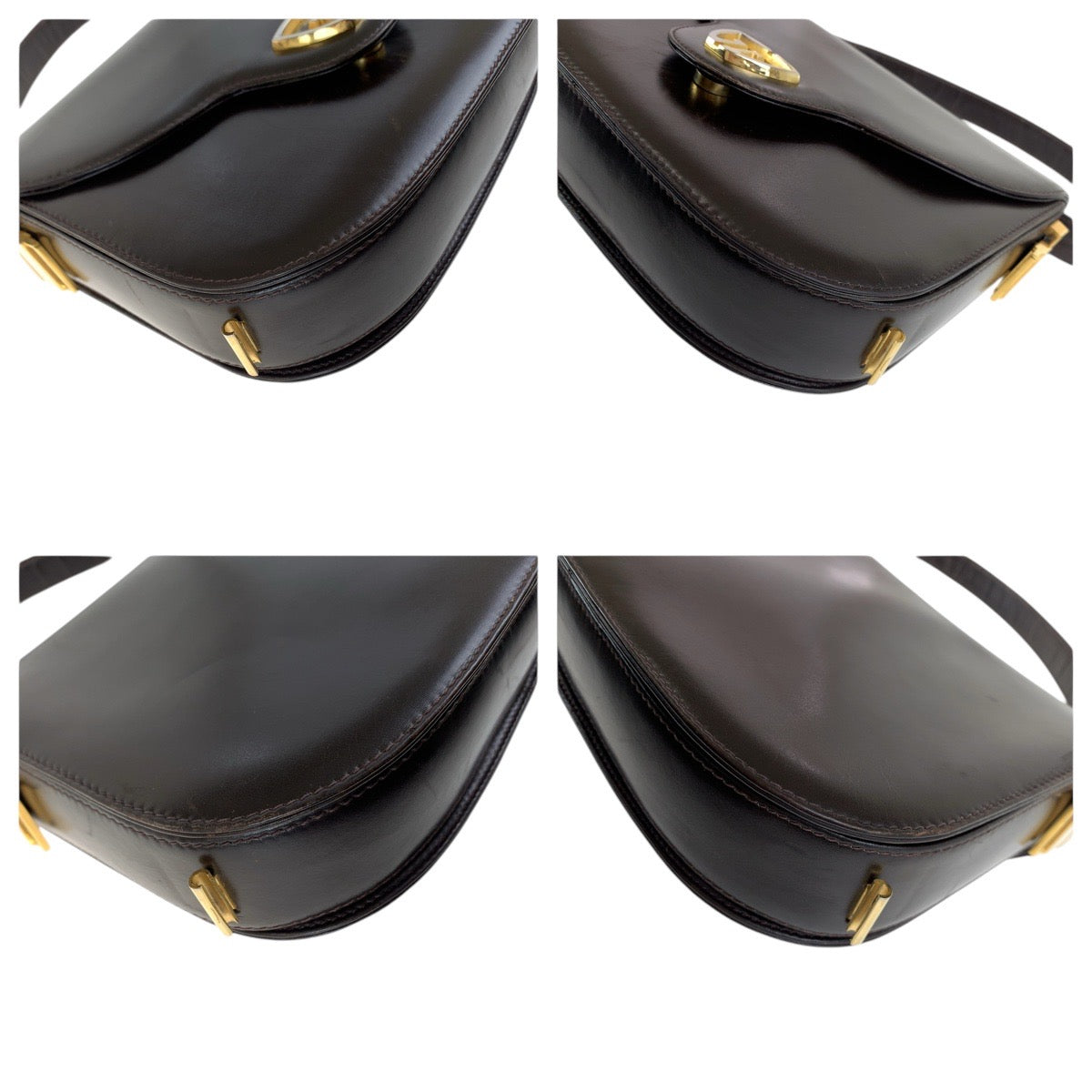 GUCCI Handbag leather Dark Brown Gold Metal Old Gucci Women Used Authentic