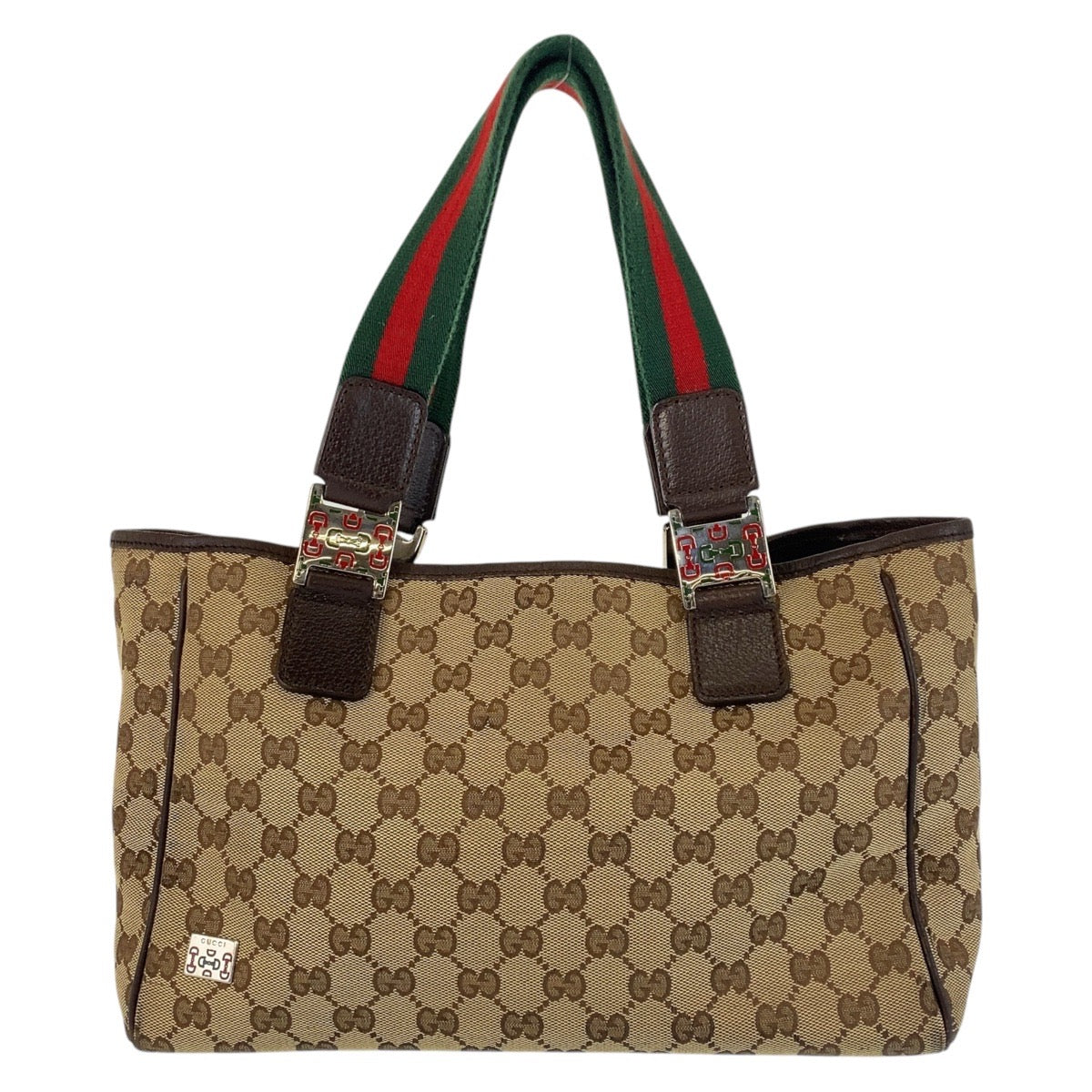 GUCCI Tote Bag 145810 GG canvas Beige Brown SilverMetal Tote Bag Shoulder Bag Sherry line Women Used Authentic