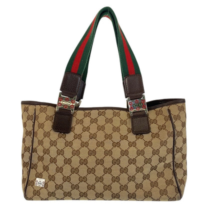 GUCCI Tote Bag 145810 GG canvas Beige Brown SilverMetal Tote Bag Shoulder Bag Sherry line Women Used Authentic