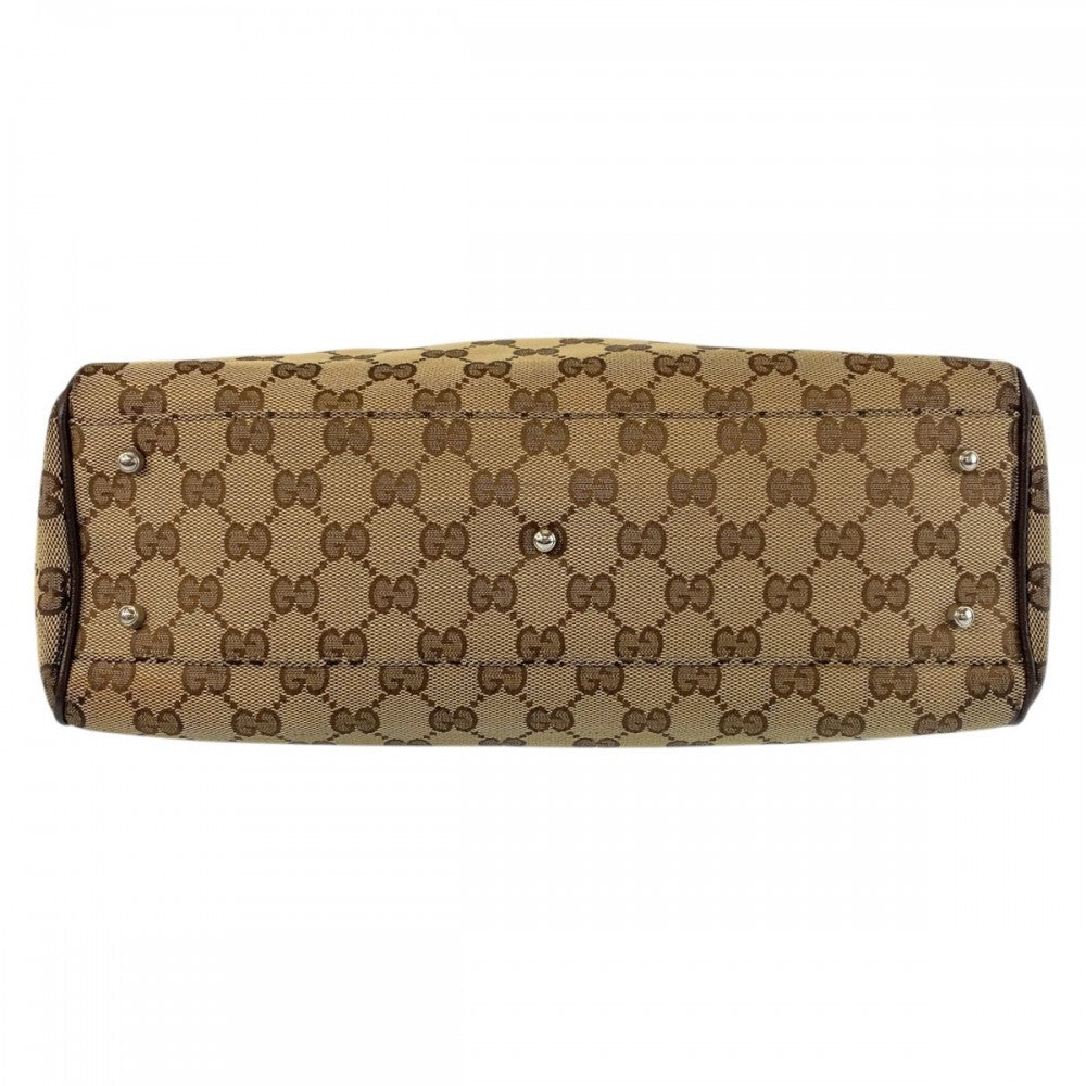 GUCCI Tote Bag 145810 GG canvas Beige Brown SilverMetal Tote Bag Shoulder Bag Sherry line Women Used Authentic