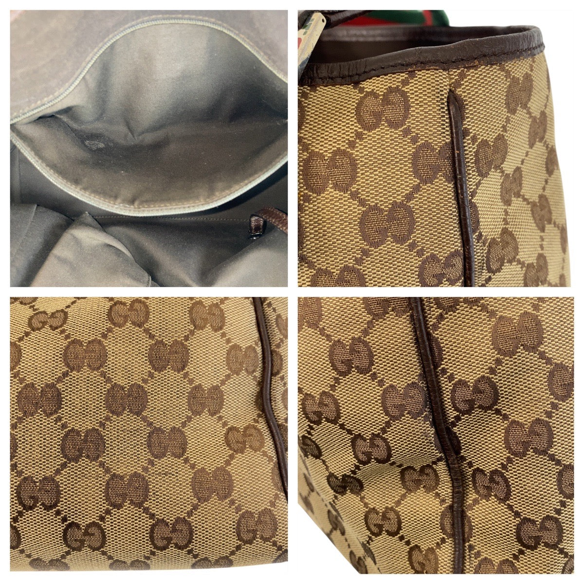 GUCCI Tote Bag 145810 GG canvas Beige Brown SilverMetal Tote Bag Shoulder Bag Sherry line Women Used Authentic