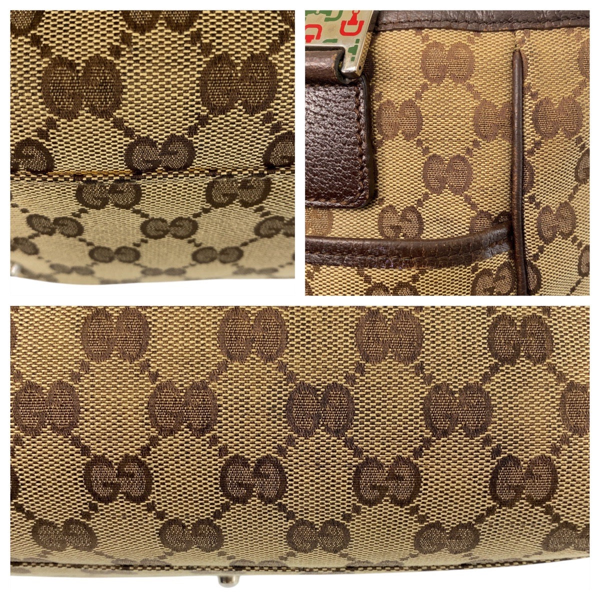 GUCCI Tote Bag 145810 GG canvas Beige Brown SilverMetal Tote Bag Shoulder Bag Sherry line Women Used Authentic