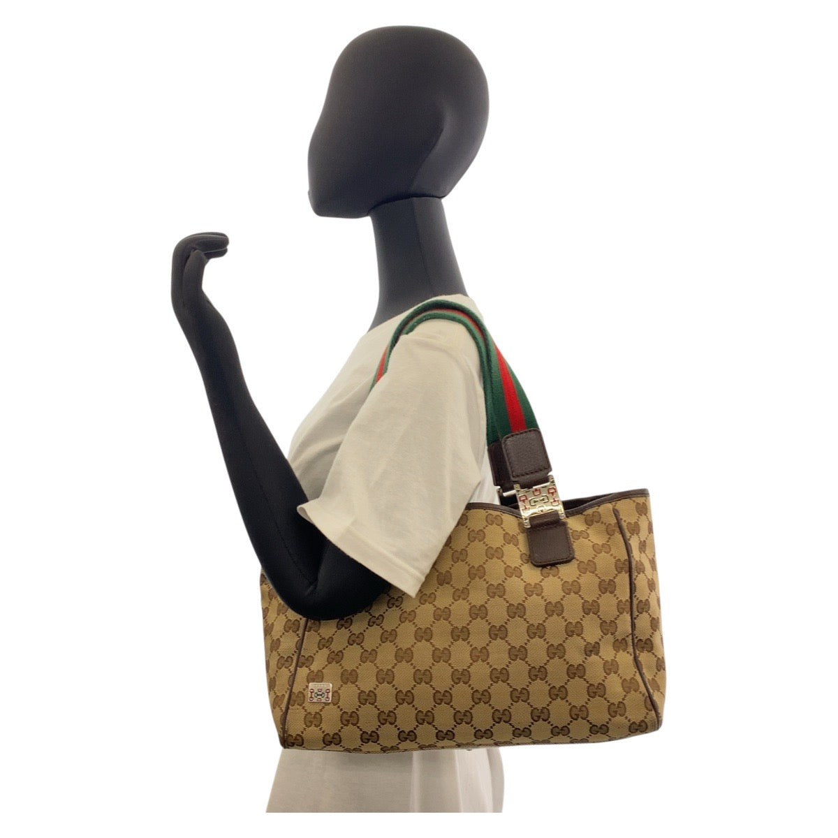 GUCCI Tote Bag 145810 GG canvas Beige Brown SilverMetal Tote Bag Shoulder Bag Sherry line Women Used Authentic