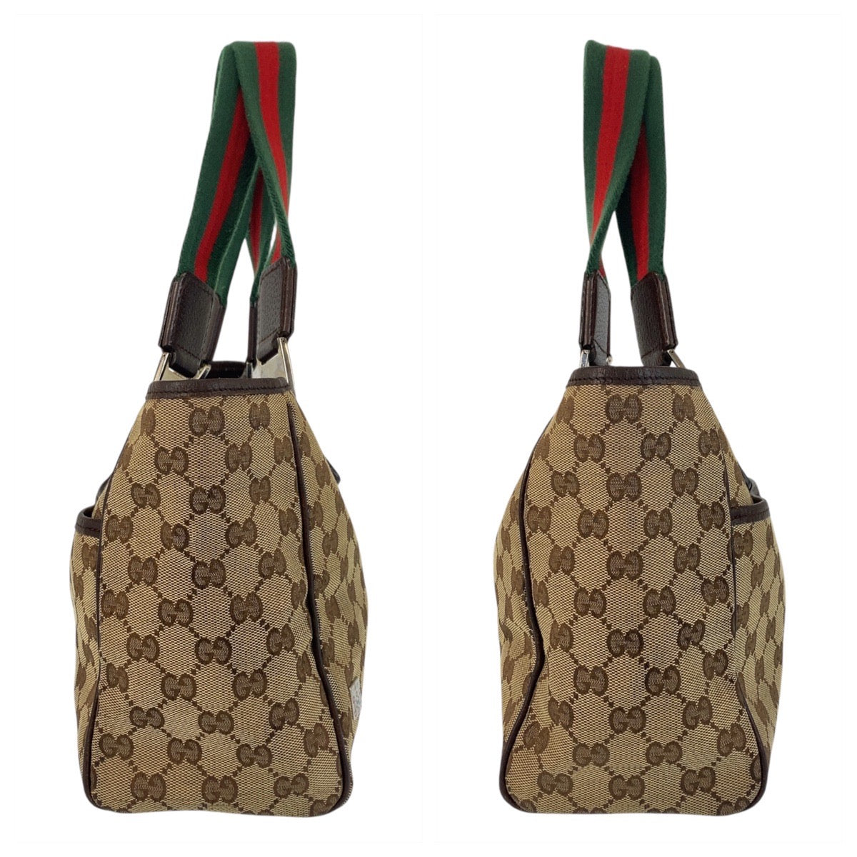 GUCCI Tote Bag 145810 GG canvas Beige Brown SilverMetal Tote Bag Shoulder Bag Sherry line Women Used Authentic