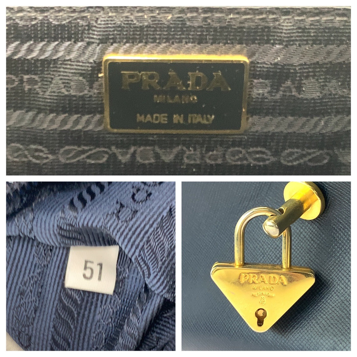PRADA Boston Duffel bag leather Navy Gold Metal Boston Duffel bag Handbag Safiano Women(Unisex) Used Authentic