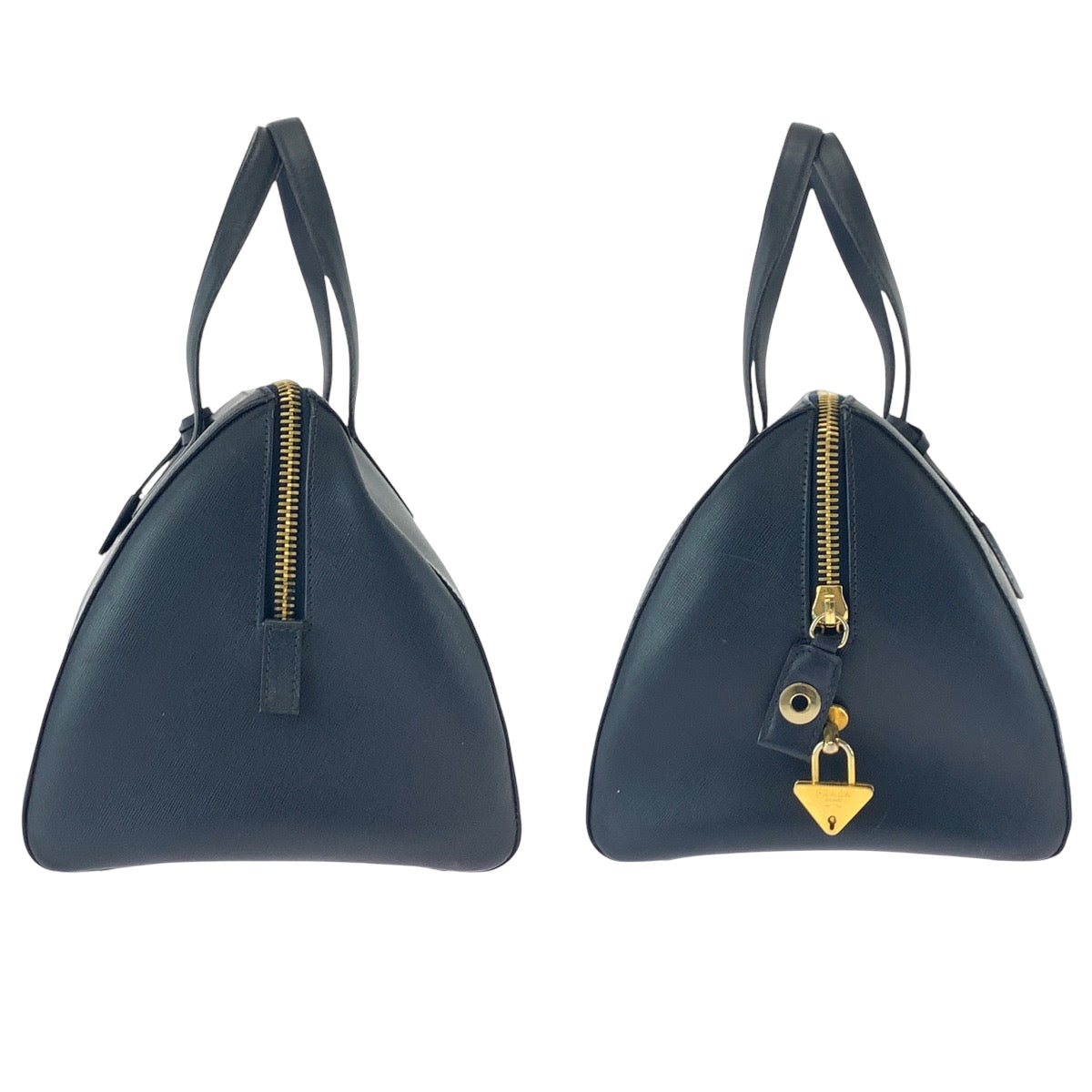 PRADA Boston Duffel bag leather Navy Gold Metal Boston Duffel bag Handbag Safiano Women(Unisex) Used Authentic