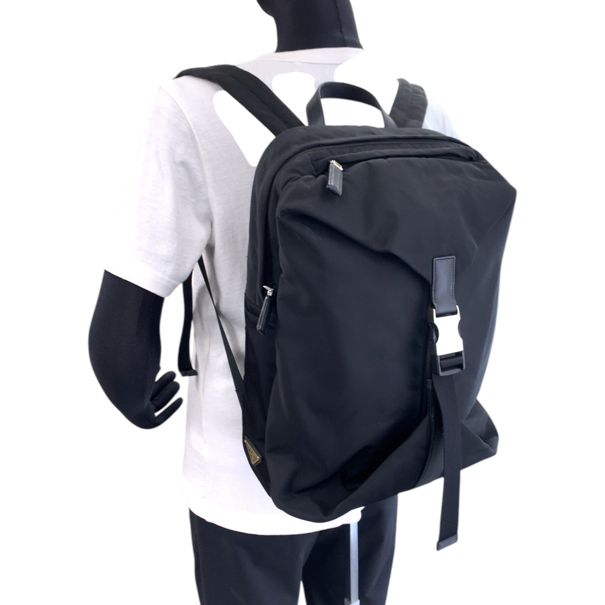 PRADA Backpack 2VZ028 Nylon Black SilverMetal Test Triangle With logo