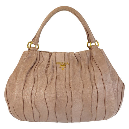 PRADA Shoulder Bag leather Pink Beige Gold Metal Shoulder Bag handbag Women Used Authentic