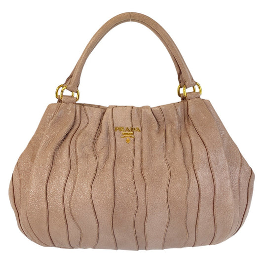PRADA Shoulder Bag leather Pink Beige Gold Metal Shoulder Bag handbag Women Used Authentic