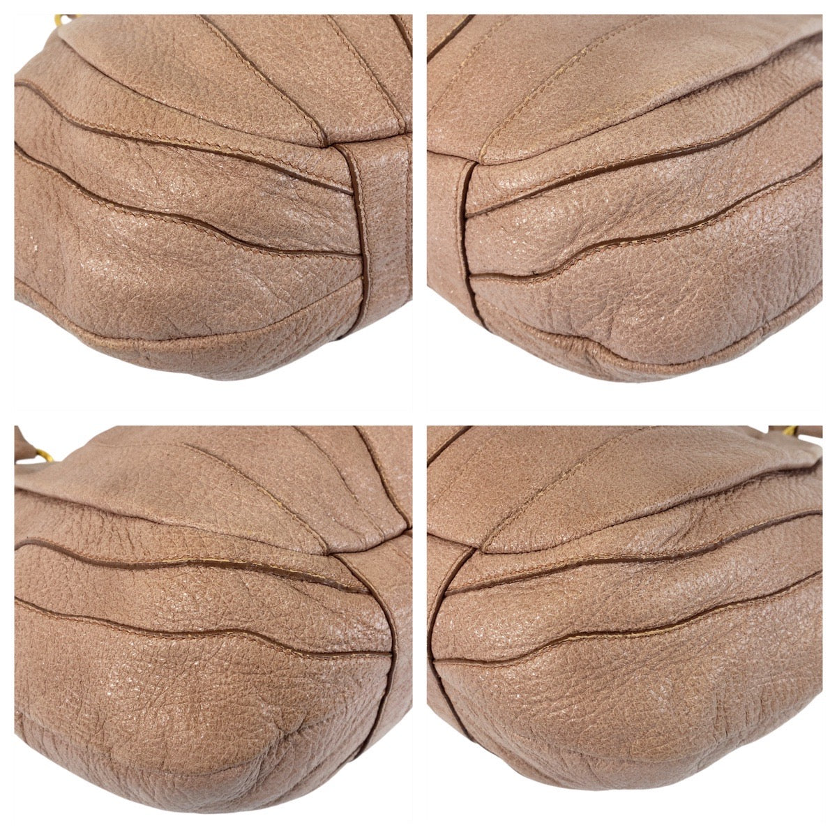 PRADA Shoulder Bag leather Pink Beige Gold Metal Shoulder Bag handbag Women Used Authentic