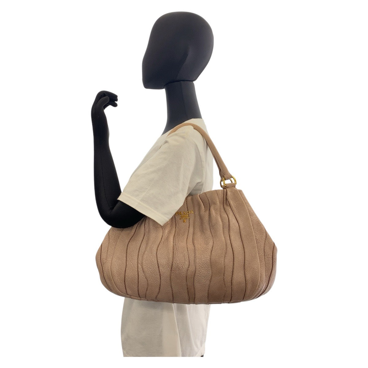 PRADA Shoulder Bag leather Pink Beige Gold Metal Shoulder Bag handbag Women Used Authentic