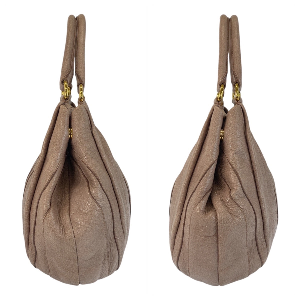 PRADA Shoulder Bag leather Pink Beige Gold Metal Shoulder Bag handbag Women Used Authentic