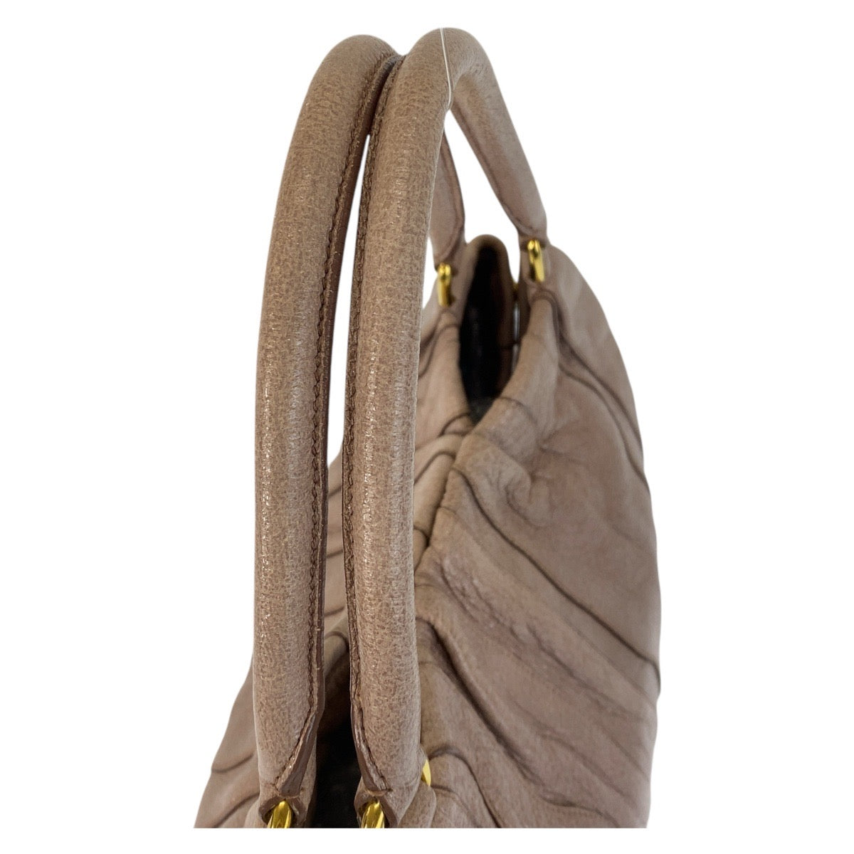 PRADA Shoulder Bag leather Pink Beige Gold Metal Shoulder Bag handbag Women Used Authentic