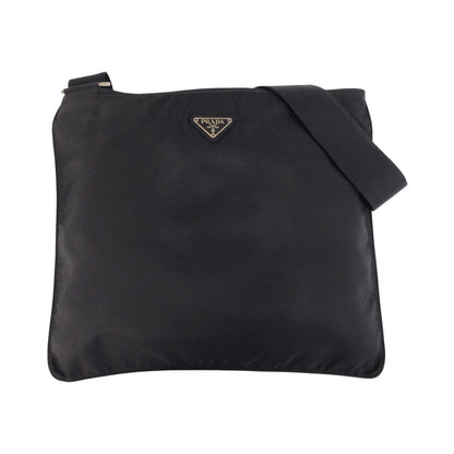 PRADA Shoulder Bag Nylon Black SilverMetal Shoulder Bag Messenger bag Test Triangle With logo Women Used Authentic