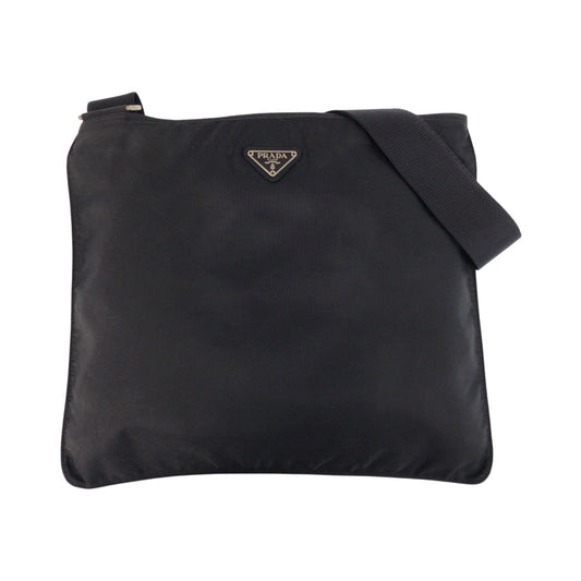 PRADA Shoulder Bag Nylon Black SilverMetal Shoulder Bag Messenger bag Test Triangle With logo Women Used Authentic