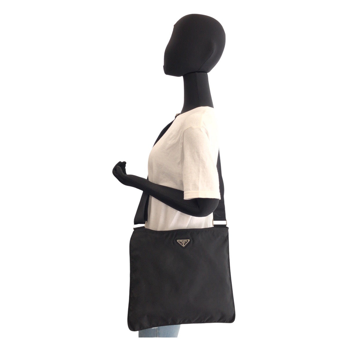 PRADA Shoulder Bag Nylon Black SilverMetal Shoulder Bag Messenger bag Test Triangle With logo Women Used Authentic