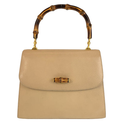 GUCCI Handbag 000 110 Leather, Bamboo Beige Gold Metal Handbag Bamboo Women Used Authentic