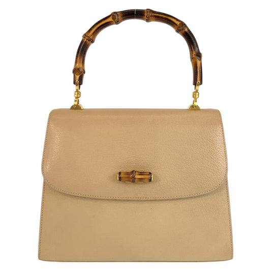 GUCCI Handbag 000 110 Leather, Bamboo Beige Gold Metal Handbag Bamboo Women Used Authentic