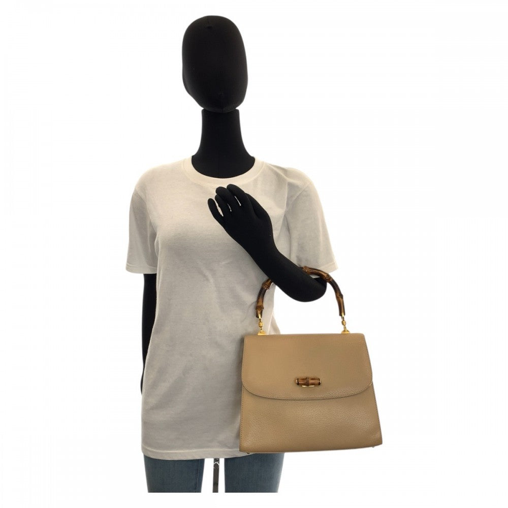 GUCCI Handbag 000 110 Leather, Bamboo Beige Gold Metal Handbag Bamboo Women Used Authentic