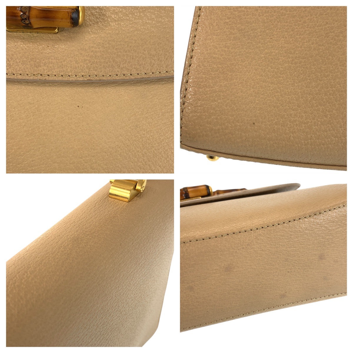 GUCCI Handbag 000 110 Leather, Bamboo Beige Gold Metal Handbag Bamboo Women Used Authentic