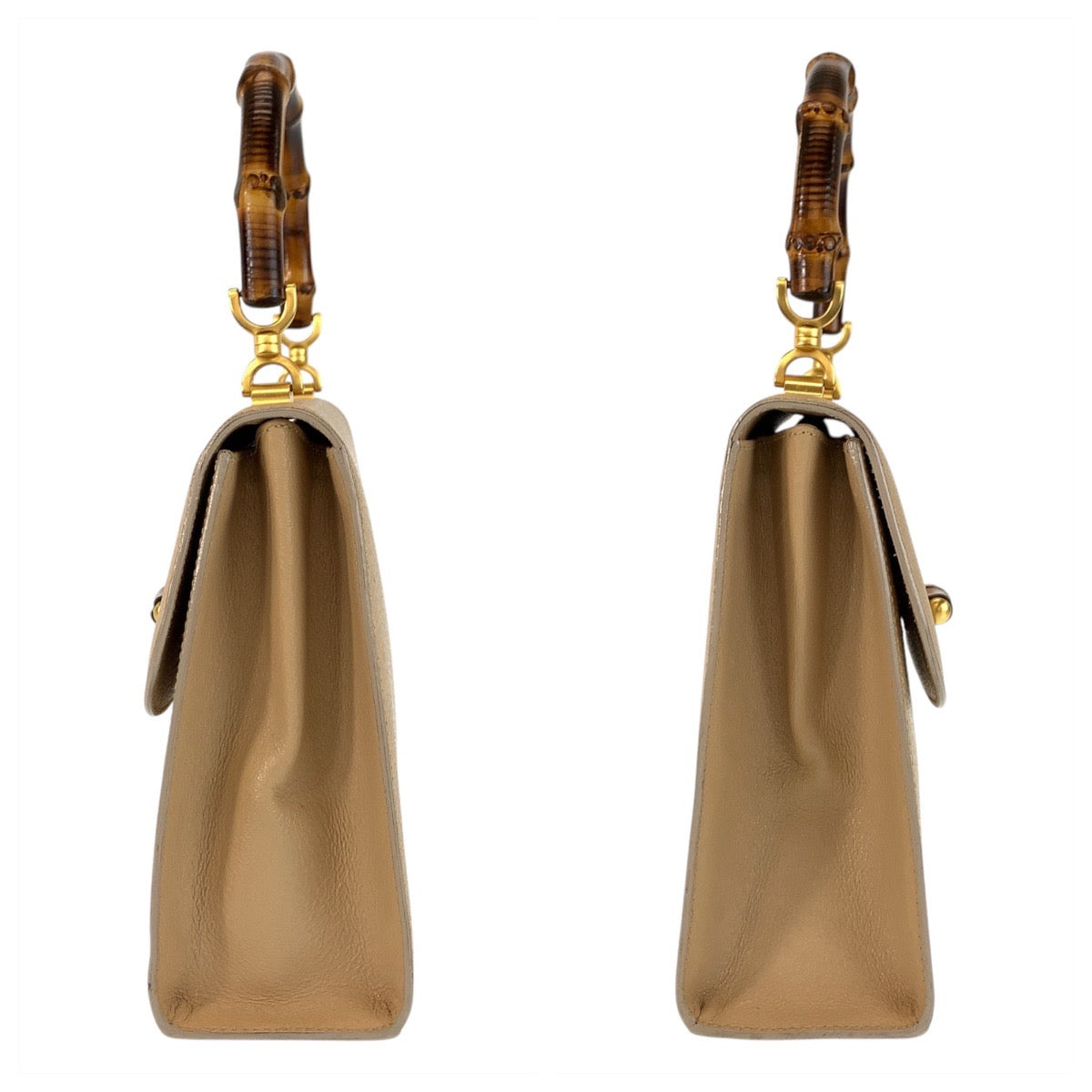 GUCCI Handbag 000 110 Leather, Bamboo Beige Gold Metal Handbag Bamboo Women Used Authentic