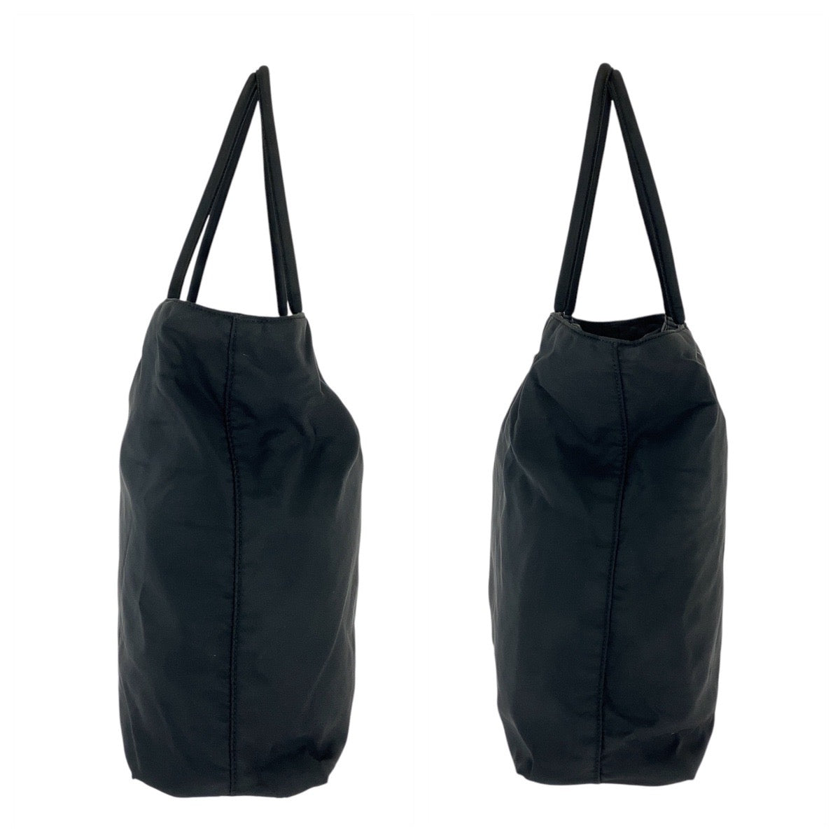 PRADA Tote Bag Nylon Black SilverMetal Tote Bag handbag Test Triangle With logo Women Used Authentic