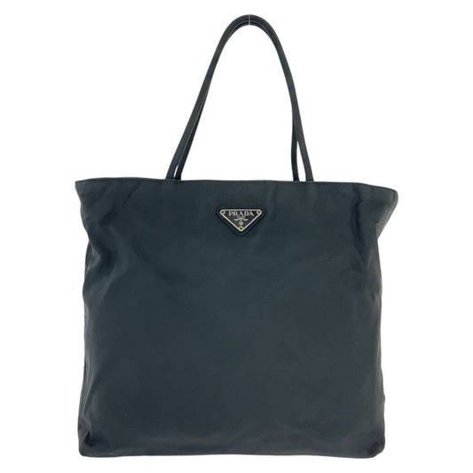 PRADA Tote Bag Nylon Black SilverMetal Tote Bag handbag Test Triangle With logo Women Used Authentic