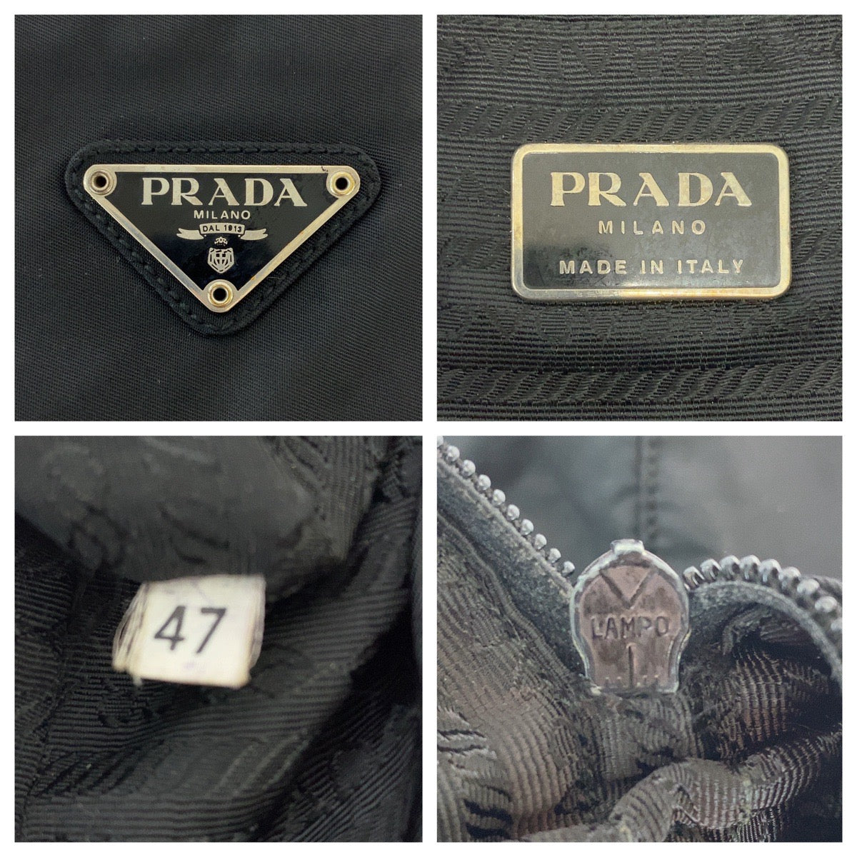 PRADA Tote Bag Nylon Black SilverMetal Tote Bag handbag Test Triangle With logo Women Used Authentic