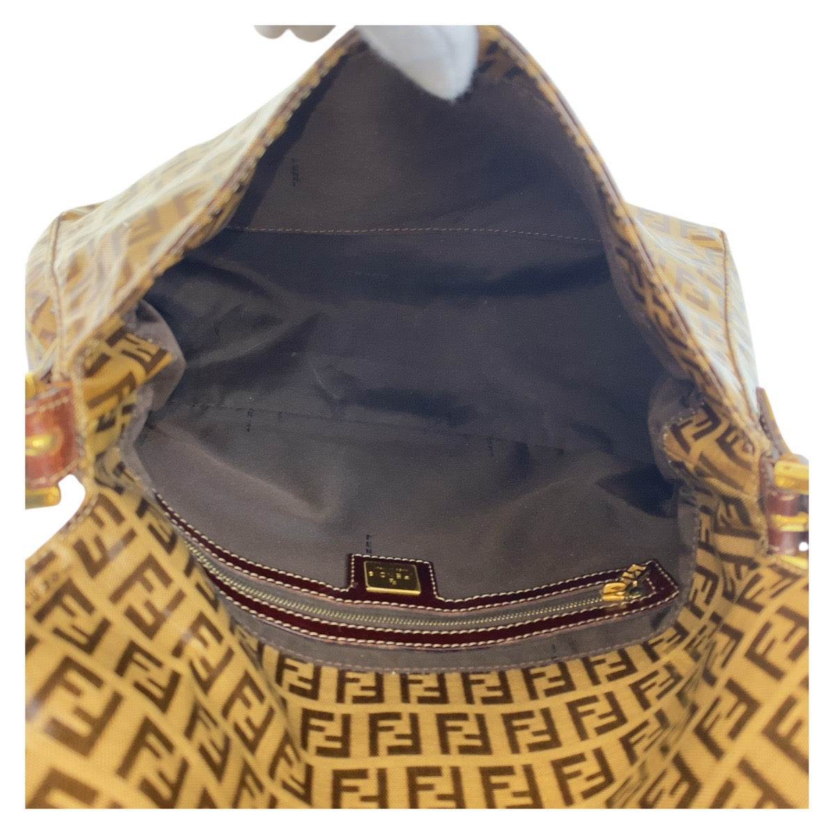 FENDI Shoulder Bag Patent leather, leather Brown Zucchino Mamma Bucket Women Used Authentic