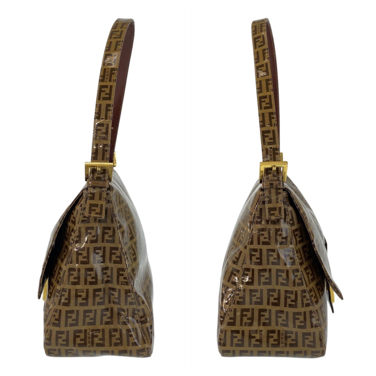 FENDI Shoulder Bag Patent leather, leather Brown Zucchino Mamma Bucket Women Used Authentic